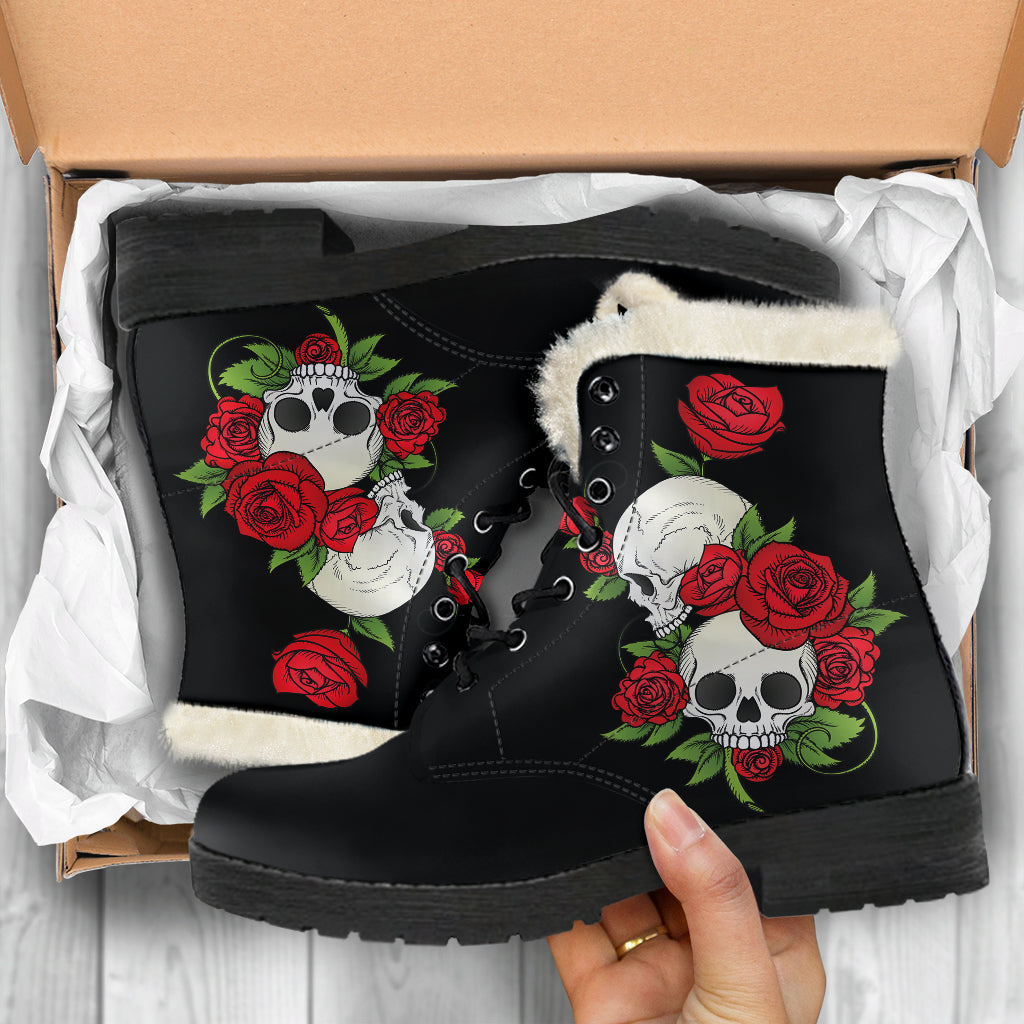 Skulls and roses Women's Fur Boots