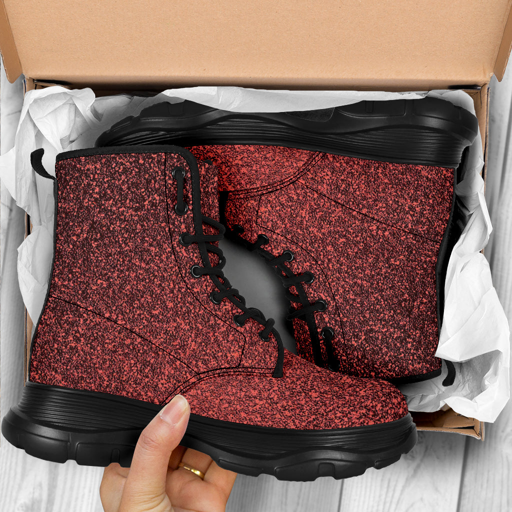 Deep Red Glitter Effect Chunky Boots