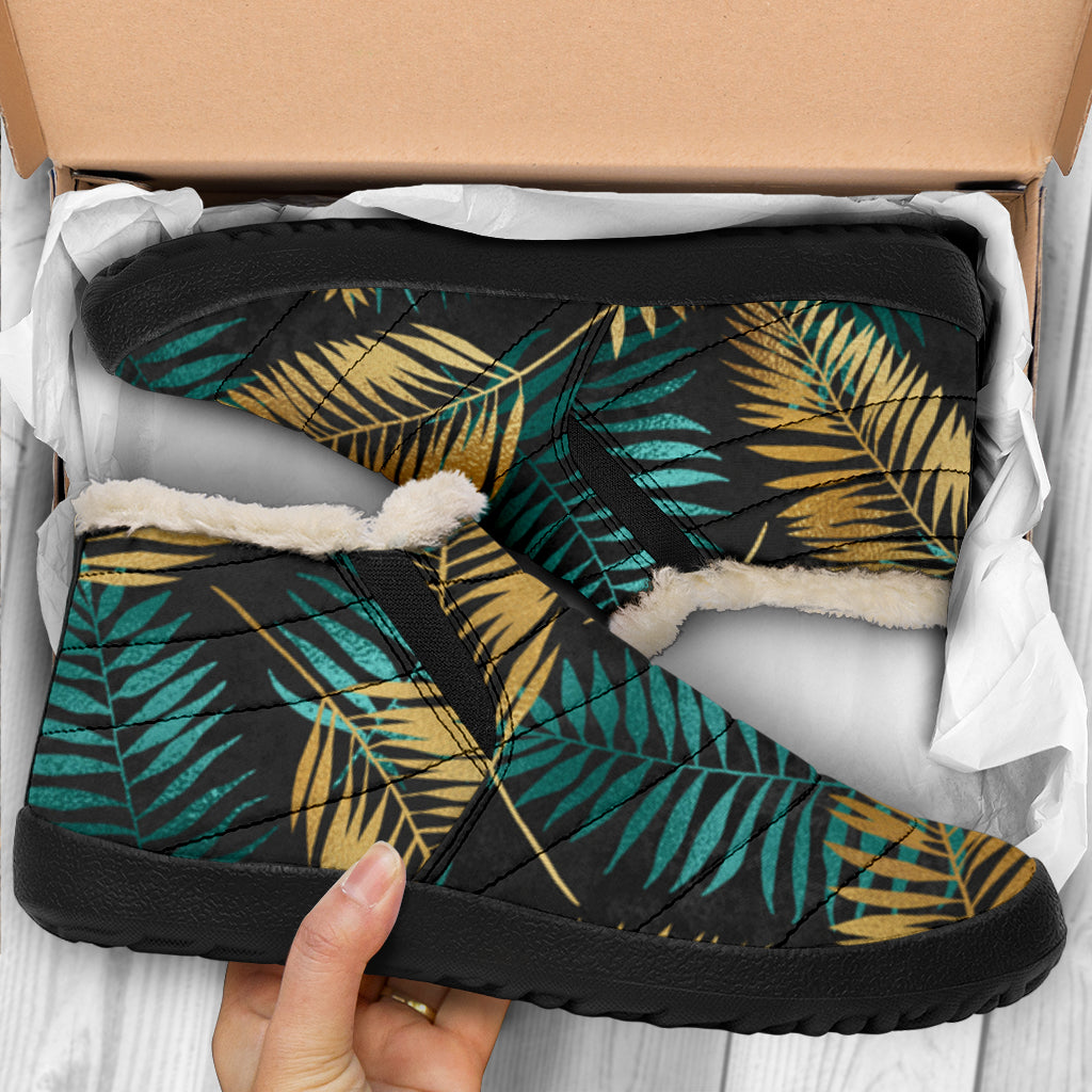 Gold & Teal Leaves Winter Boots