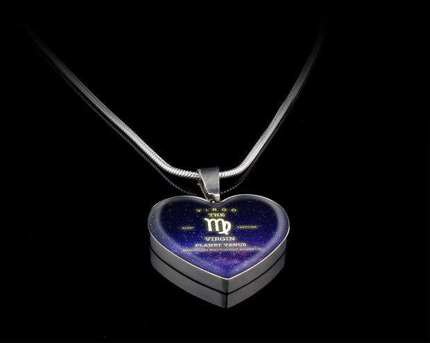 Virgo Zodiac Heart  Silver Necklace