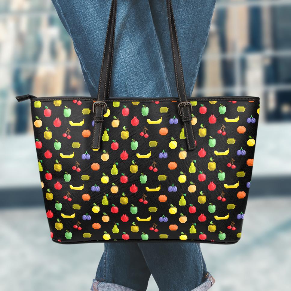 Bitmap Fruit Small Leather Tote Bag