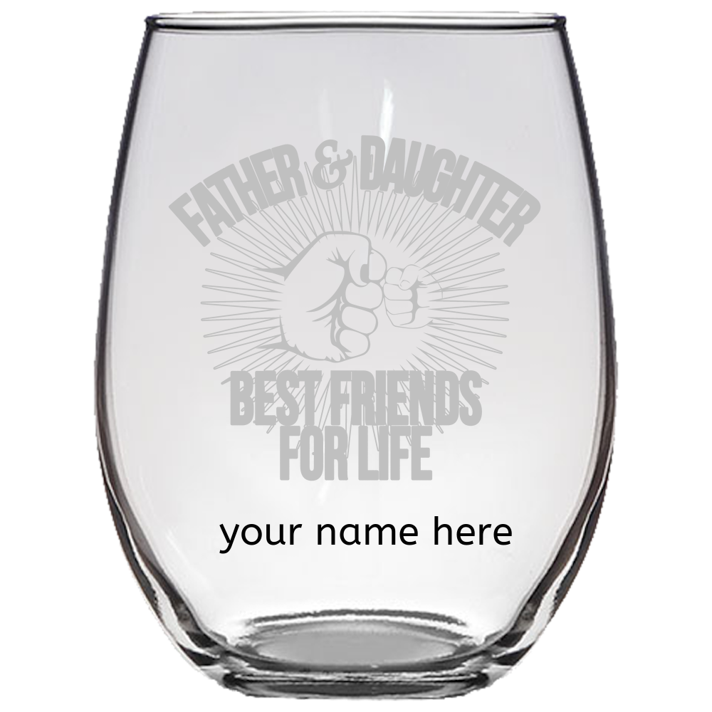 Father & Daughter - Stemless Wine Glass - Personal Engraving